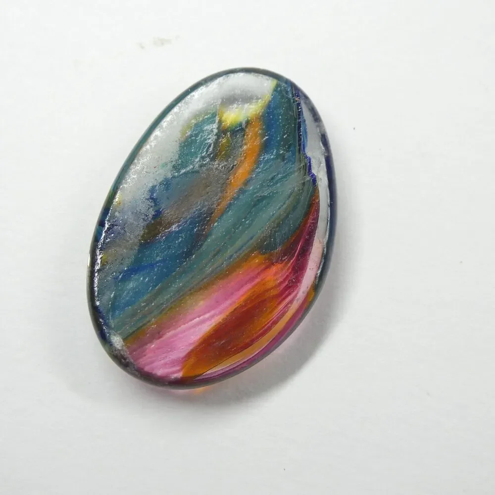 2 Swirled Glass Cabochons Colorful Rainbow Green Pink